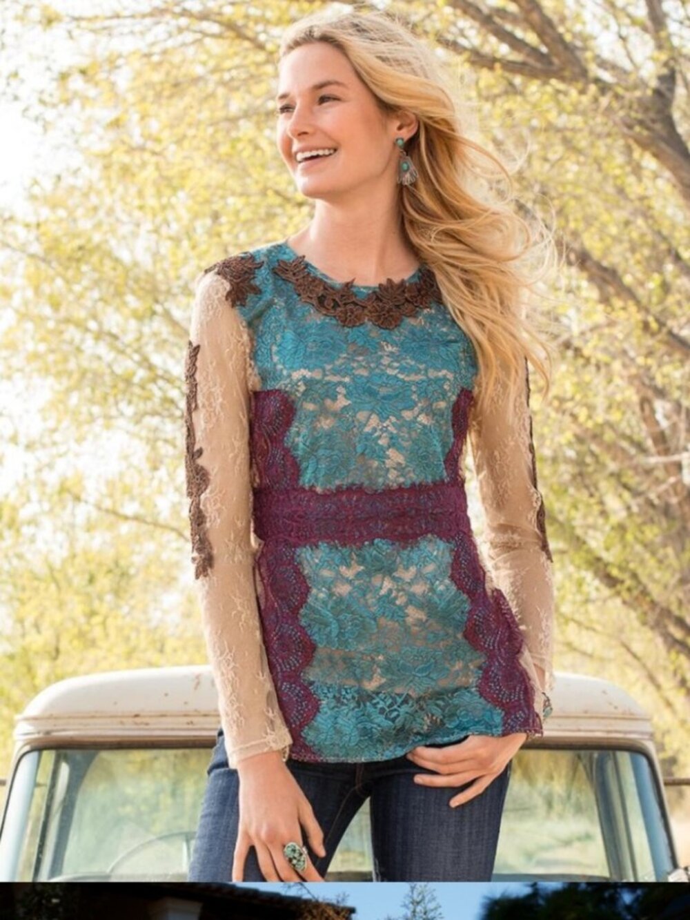 NWOT Designer Inspired Lace Top w/ Silk Cami Sz 8